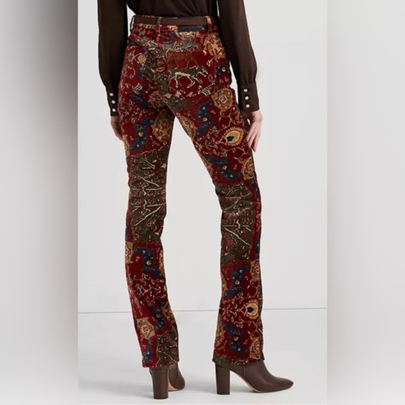 LAUREN RALPH LAUREN tapestry Printed Velvet High-Rise Boot Pants size 8 new - Picture 4 of 7